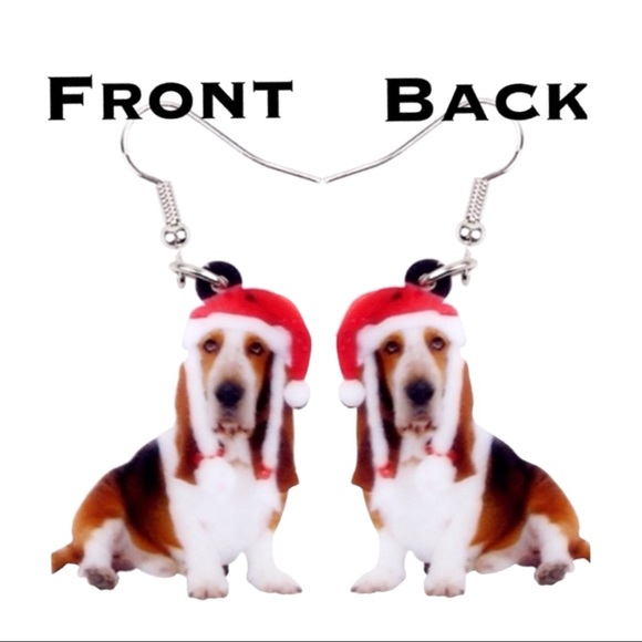 Jewelry - Basset Hound Christmas Acrylic Earrings